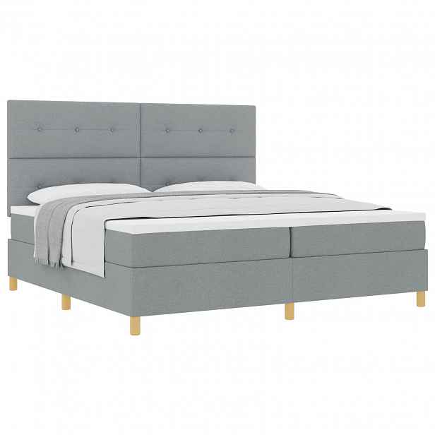 vidaXL Postel s boxspringem s čelo Světle šedá 200 x 200 cm textil