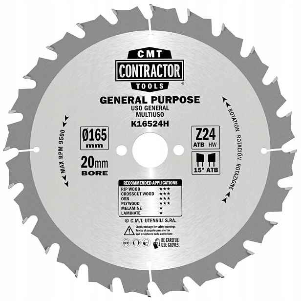 Cmt Pila pro univerzální řezání dřeva K Contractor D165 d20 K1,7 c1,1