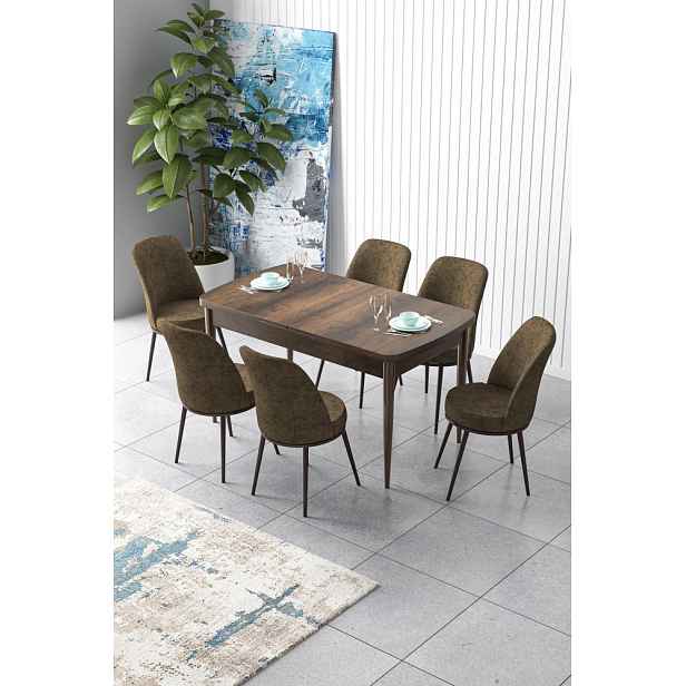 Extendable Dining Table & Chairs Set (7 Pieces) Zen - Baroque, Brown