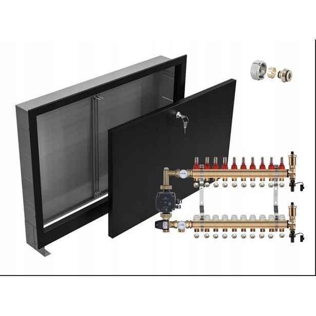 Rozdělovač pro podlahu 10+POMPA Grundfos +pex Podomítková Skříňka Černá