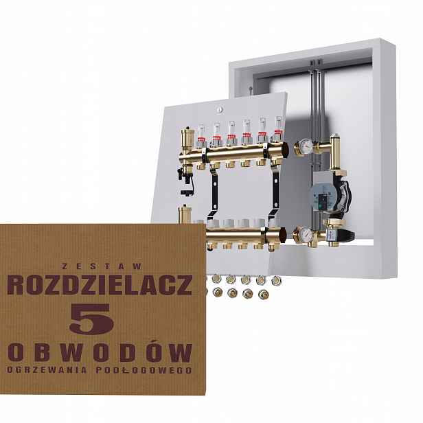Rozdělovač pro podlahu 5 podlahových topení, nástěnná skříňka Pex
