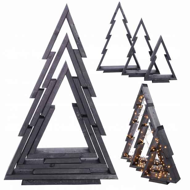 Sada 3 dřevěných vánočních stromků, 43-75 cm, smontované, s impregnací