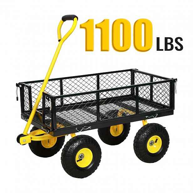 TEMU Multifunkční Zahradní Vozík 2 v 1 - Nosnost 500 kg s Převoditelnou Rovnou Platformou, Otočným Řídítkem o 240°, 10" Pneumatikami & Odjímatelnými