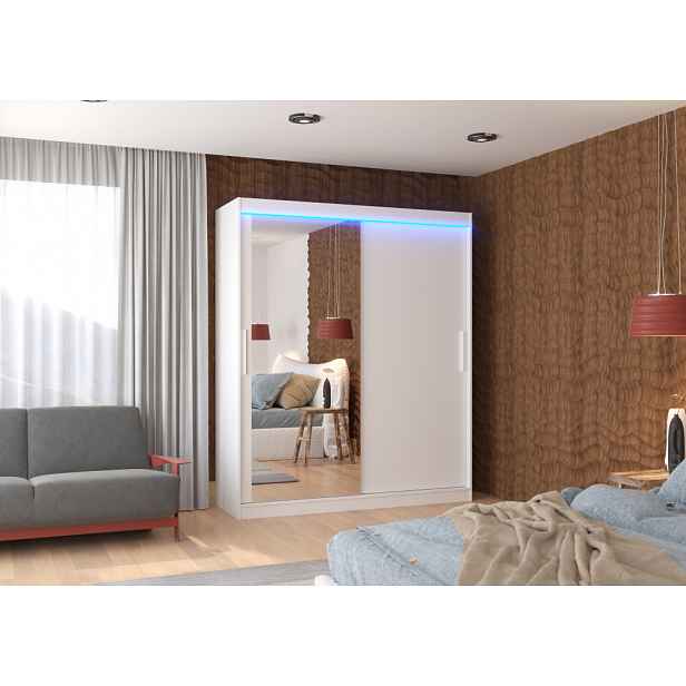 Zrcadlová šatní skříň 180 cm s LED osvětlením ZAFLIA - bílá