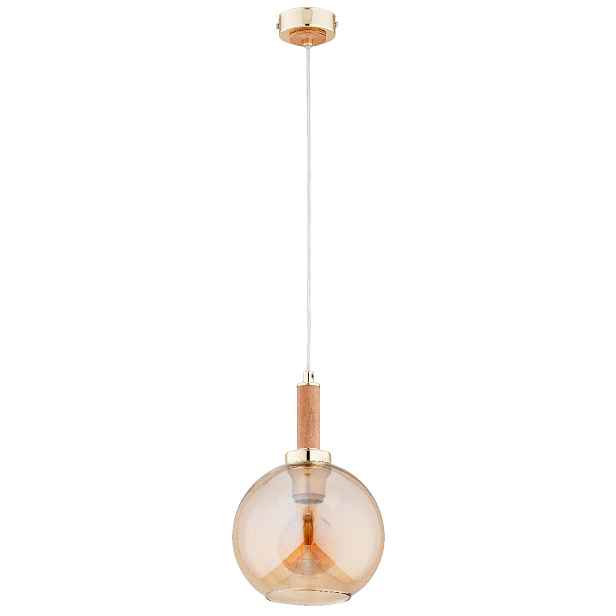 Závěsná lampa Alfa Hetty zlatá, dřevo, sklo, E27, 15 W, moderní