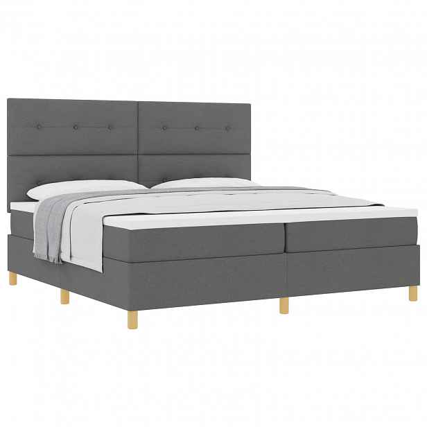 vidaXL Postel s boxspringem s čelo Tmavě šedá 200 x 200 cm textil