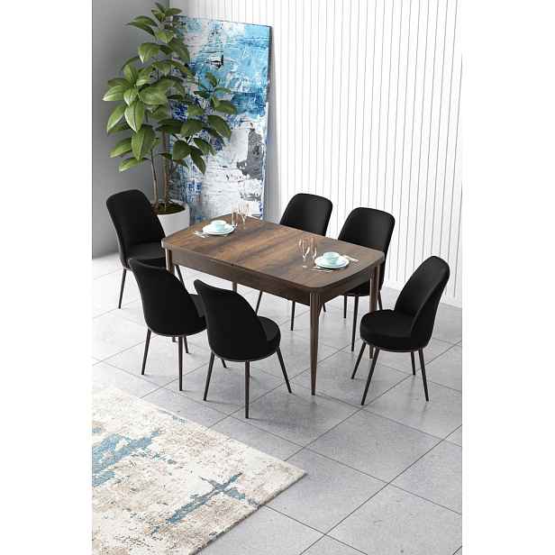 Extendable Dining Table & Chairs Set (7 Pieces) Zen - Baroque, Black