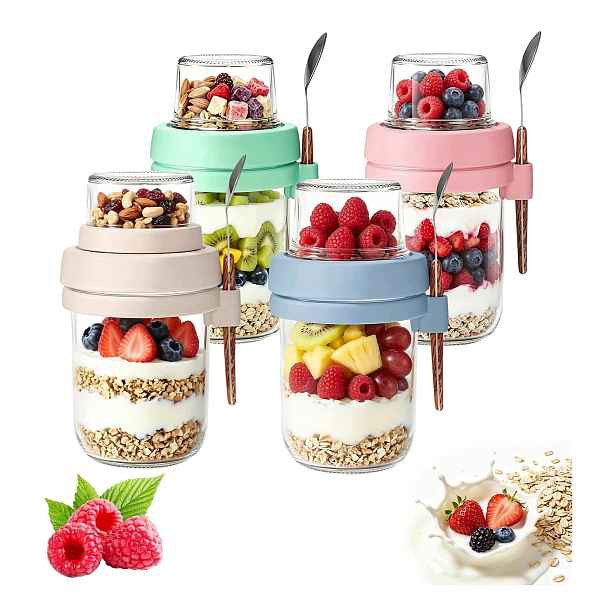 Hrnek na müsli s lžičkou, 4 ks, nádoba na jogurt, vzduchotěsná, 300 ml