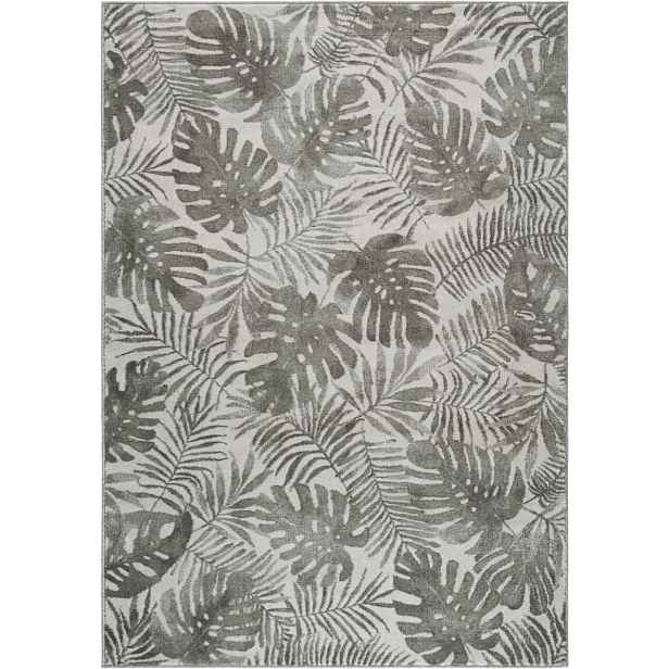 Krémově zelený koberec do obývacího pokoje, vzor list monstera 120 x 170 cm