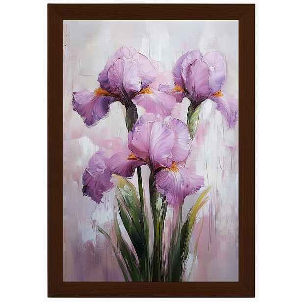 Plakát Rámeček Dřevo Příroda Zahrada Louka Květiny Růžové Kosatce Kytice 40x60