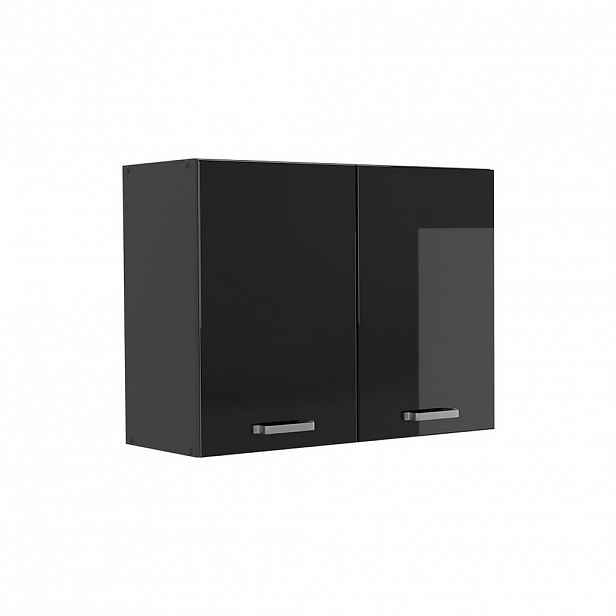 Vicco SKLENĚNÁ KUCHYŇSKÁ SKŘÍŇKA R-Line, Černý vysoký lesk/Antracit, 80 cm