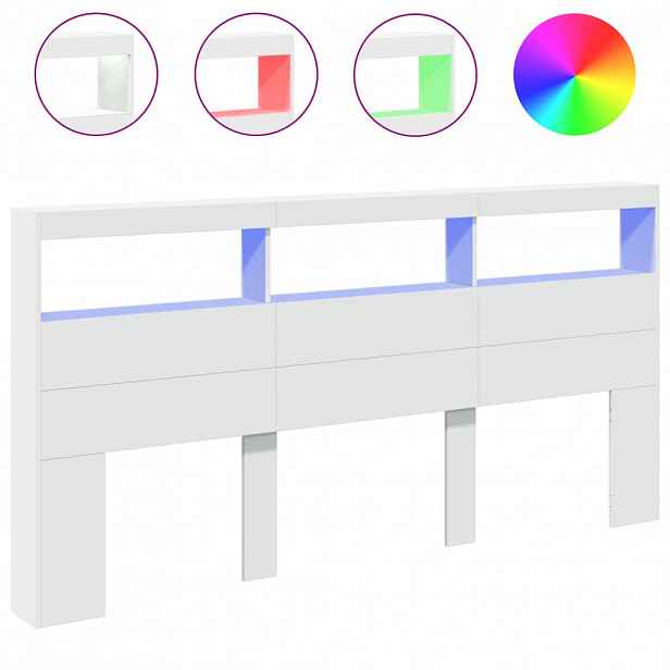 vidaXL Čelo postele s úložným prostorem a LED bílé 200 x 17 x 102 cm