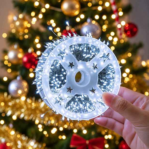 Vánoční Osvětlení Na Stromeček Kapky Rosy 2400 Led 90 m Bílé Studené Drátek dálkové ovládání Cívka