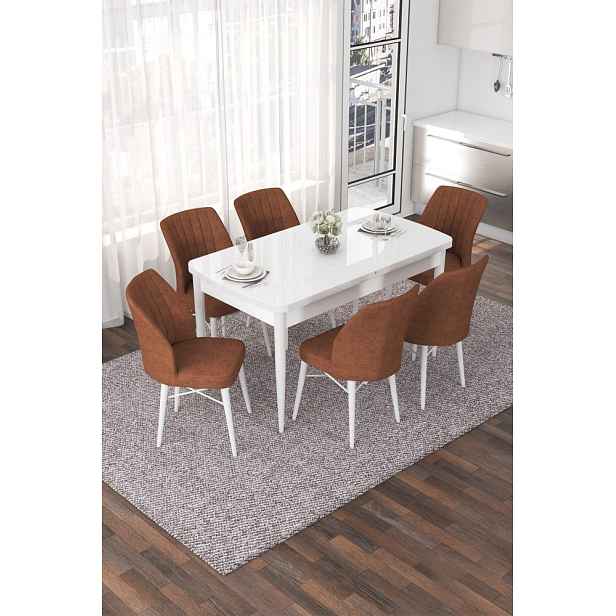Extendable Dining Table & Chairs Set (7 Pieces) Nef - White, Tile Red