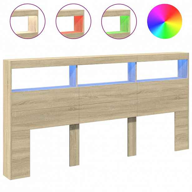 vidaXL Čelo postele s úložným prostorem a LED dub sonoma 200x17x102 cm