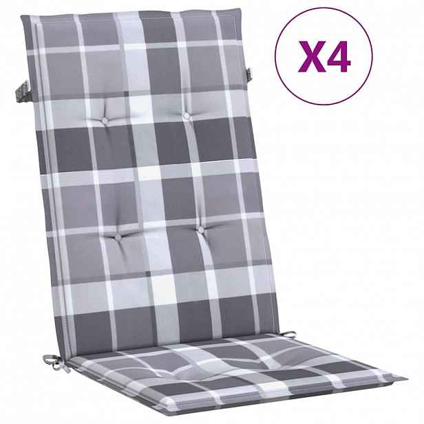 vidaXL Podušky na židli vysoké opěradlo 4 ks šedé kárované 120x50x3 cm