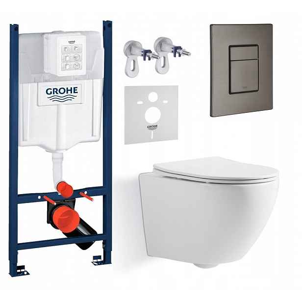 Wc sada Grohe s mísou Blatna Tlačítko grafit kartáčované Fresh