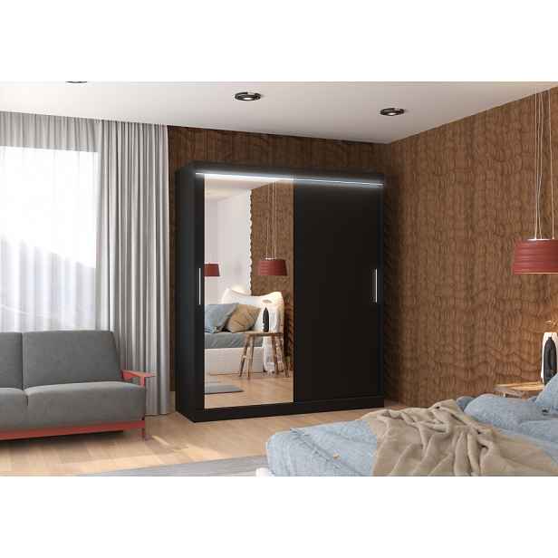 Zrcadlová šatní skříň 180 cm s LED osvětlením ZAFLIA - černá