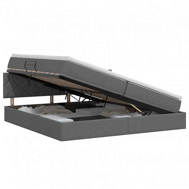 vidaXL Postel s úložným prostorem a matrací Tmavě šedá 200 x 200 cm