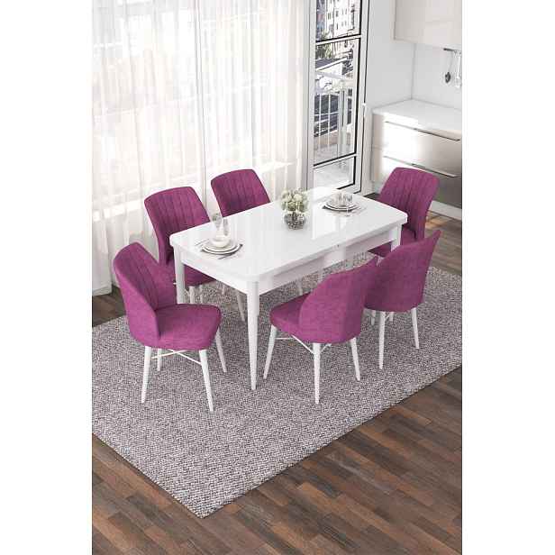 Extendable Dining Table & Chairs Set (7 Pieces) Nef - White, Purple
