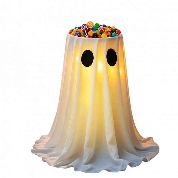Halloweenský Duch 80 CM Led S Miskou Na Sladkosti Dálkové Ovládání 8 Režimů Časovače