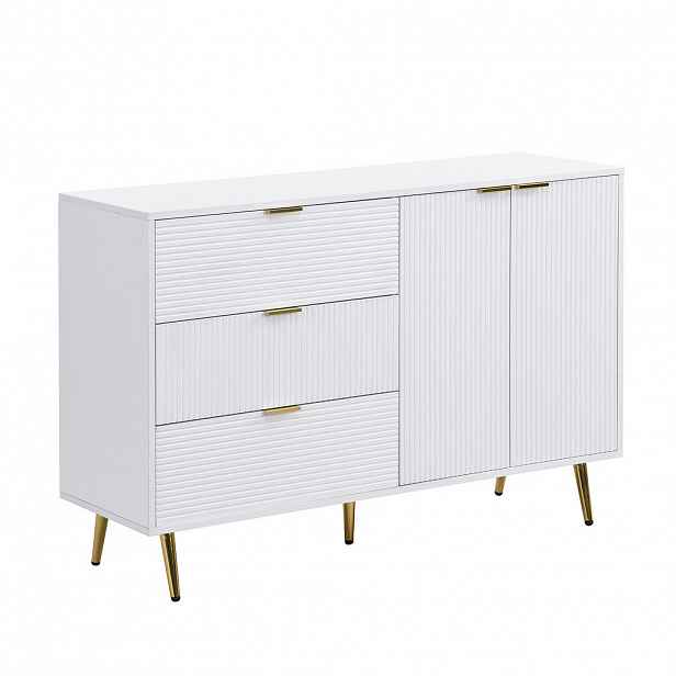 Urban Meuble SIDEBOARD bílý a vlnitý design se 3 zásuvkami a 2 dvířky