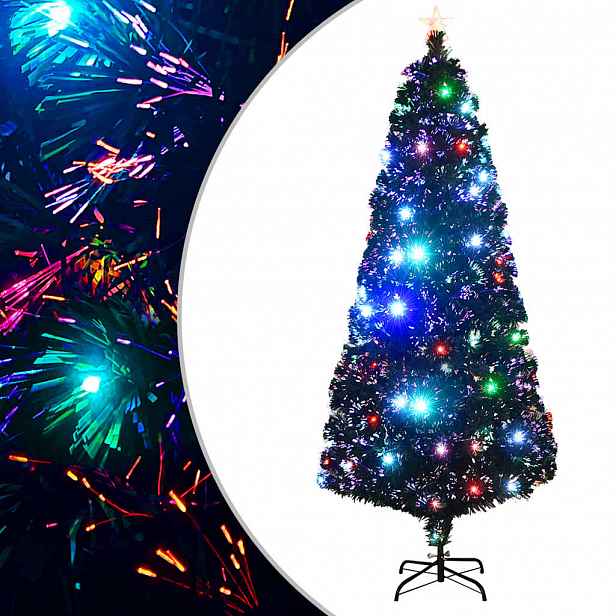 vidaXL Předem osvětlený vánoční stromek se stojanem a LED 210 cm optické vlákno