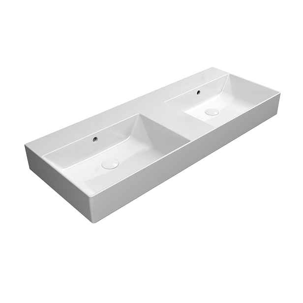 GSI KUBE X keramické dvojumyvadlo 120x47cm, broušená spodní hrana, bez otvoru, bílá ExtraGlaze