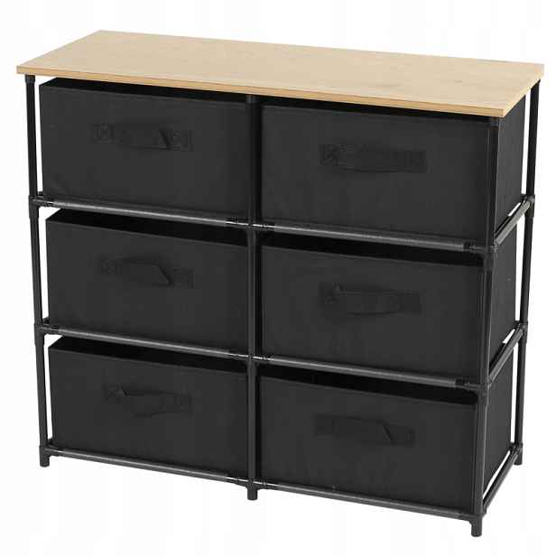 Regál s úložnými boxy černý 6 polic 75,5x29,7x68cm