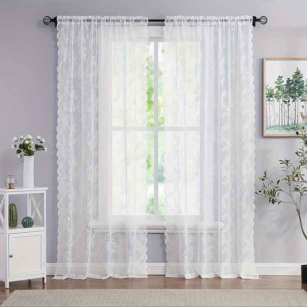 TEMU 1ks Vintage Vyšívaná Krajka s Květinovým Vzorem - Závěs pro Ochrana Soukromí a Filtraci Světla, Vhodný do Obývacího Pokoje, Pratelný v Pračce