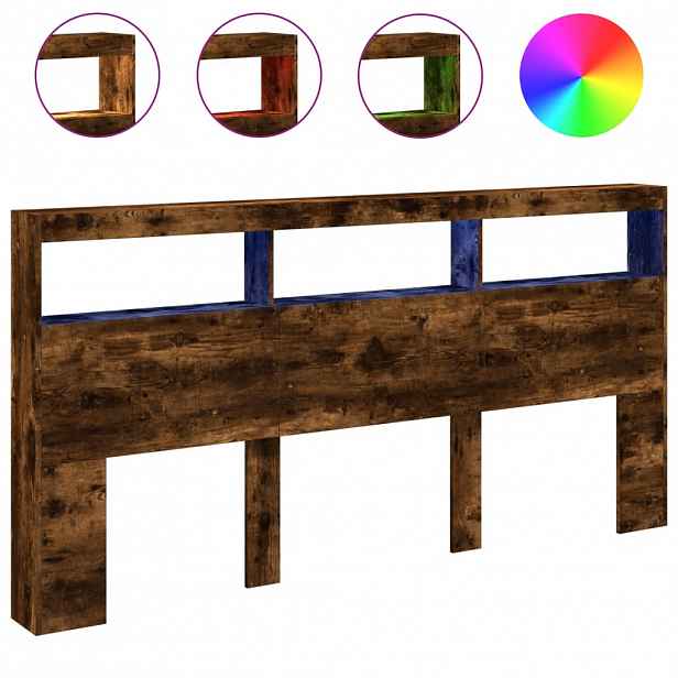 vidaXL Čelo postele s úložným prostorem a LED kouřový dub 200x17x102cm
