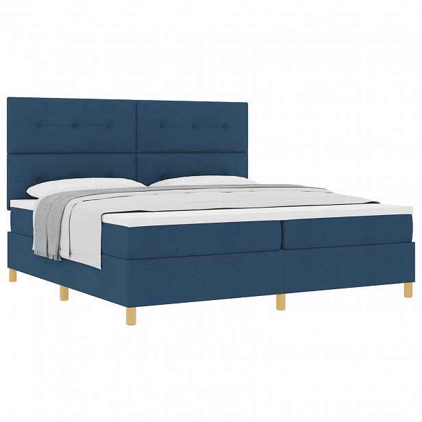vidaXL Postel s boxspringem s čelo Modrá 200 x 200 cm textil