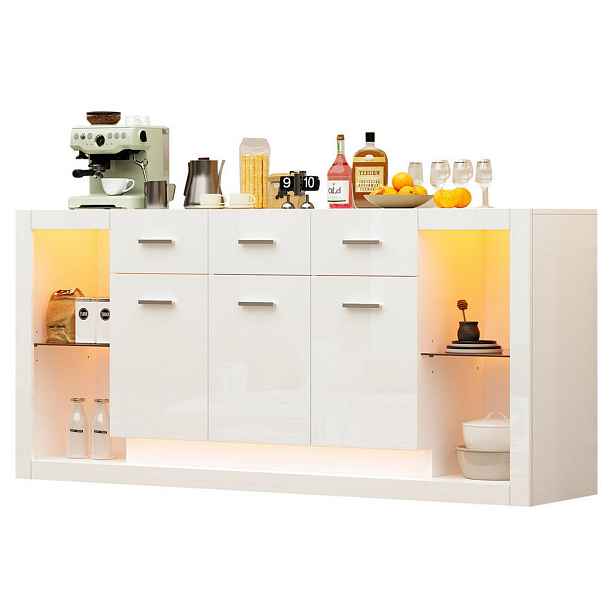 Redom KOMODA 160/40/75 cm s LED osvětlením, 3 zásuvkami a vysokým leskem, Bílá
