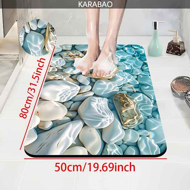 TEMU 2D plochá 1ks protiskluzová koupelnová předložka s texturou mořského kamene, rychleschnoucí absorpční koupelnová předložka s gumovou podložkou,