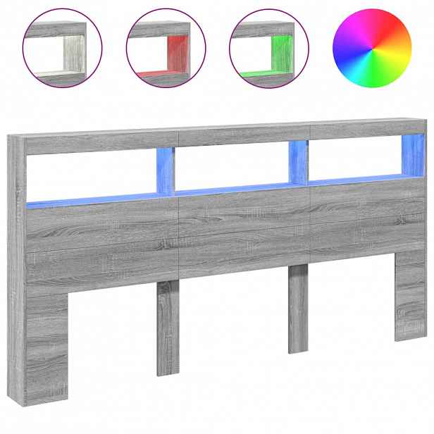 vidaXL Čelo postele s úložným prostorem a LED šedé sonoma 200x17x102cm