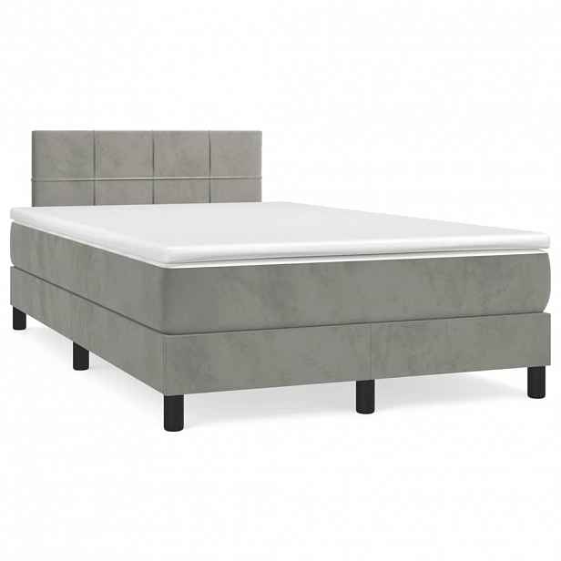 vidaXL Box spring postel s matrací světle šedá 120 x 200 cm samet