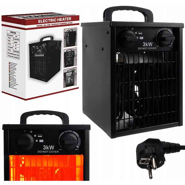 Elektrický ohřívač Dmychadlo Farelka Termostat Silný 3000 W