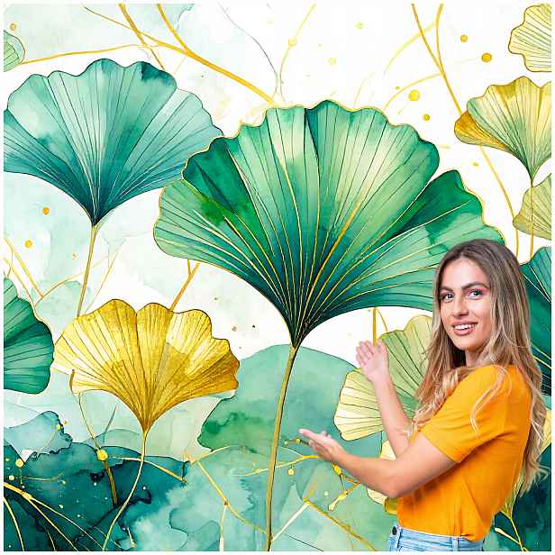 Fototapeta Obývací Pokoj Ložnice Ginkgo Listy Příroda Boho 588x260 MLN10W