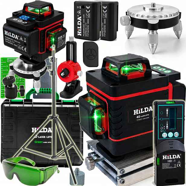 Laserová Vodováha 360 Hilda 4D Max Laser Křížový Stativ 2 M Přijímač