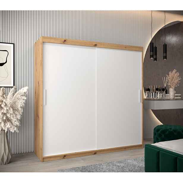 Šatní skříň Abi T0 s posuvnými dveřmi Barva korpusu: Dub artisan, Rozměry: 200 cm, Dveře: Bílá
