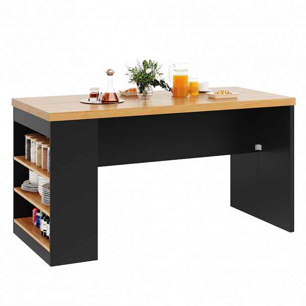 STILVORA KUCHYŇSKÝ OSTRŮVEK v černé barvě s LED osvětlením a zásuvkou do kuchyně a jídelny, 155×80×90 cm