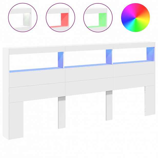 vidaXL Čelo postele s úložným prostorem a LED bílé 220 x 17 x 102 cm