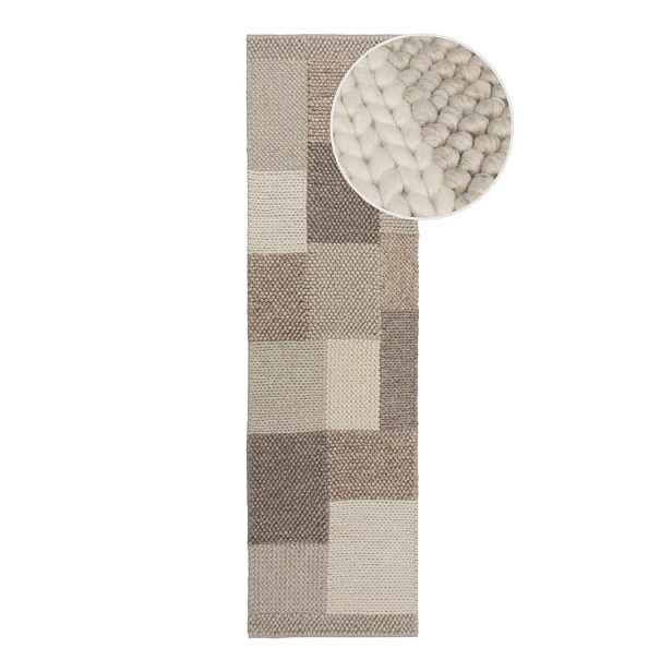 Béžový ručně tkaný běhoun s příměsí vlny 60x230 cm Minerals Patchwork – Flair Rugs