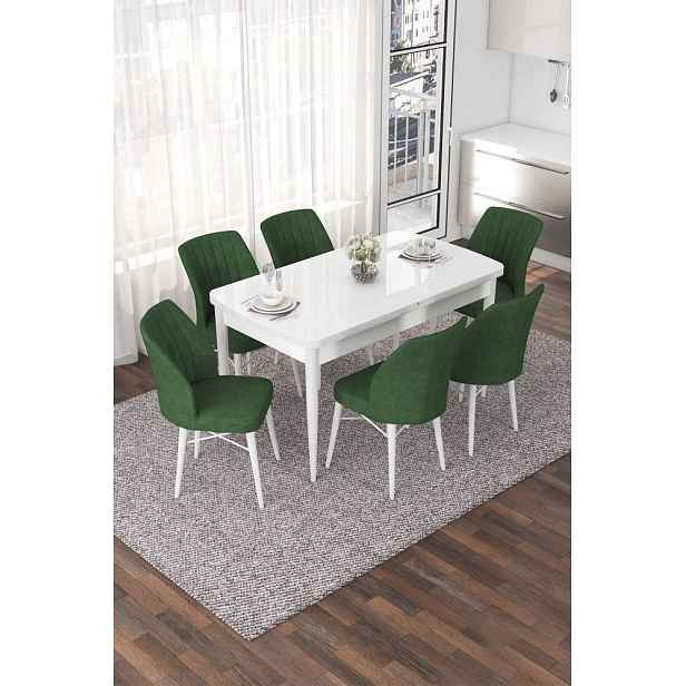 Extendable Dining Table & Chairs Set (7 Pieces) Nef - White, Khaki