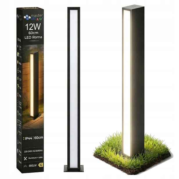Led zahradní lampa stojící sloupek 60 cm venkovní 4000K černá