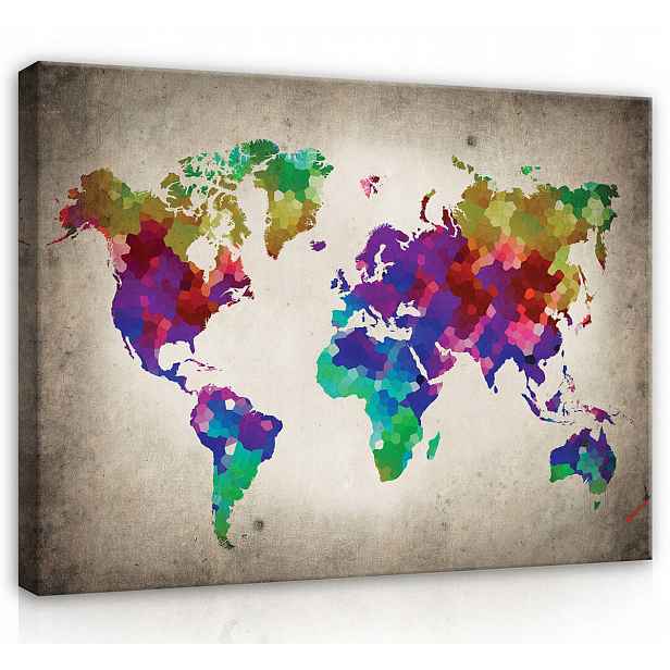 Obraz Na Plátně Canvas 70x50 Mapa Svět Barva Duha Geografie Kartografie