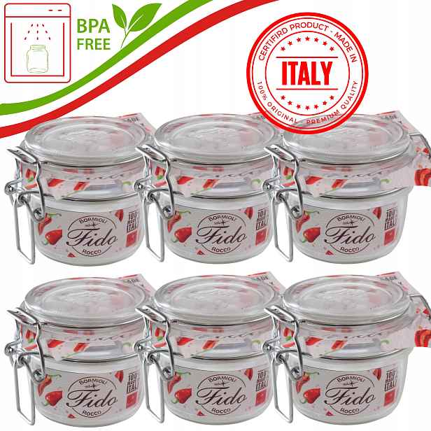 Sklenice Bormioli Fido Rocco zavařování zavařeniny s přezkou 125 ml Bpa Free 6 Ks
