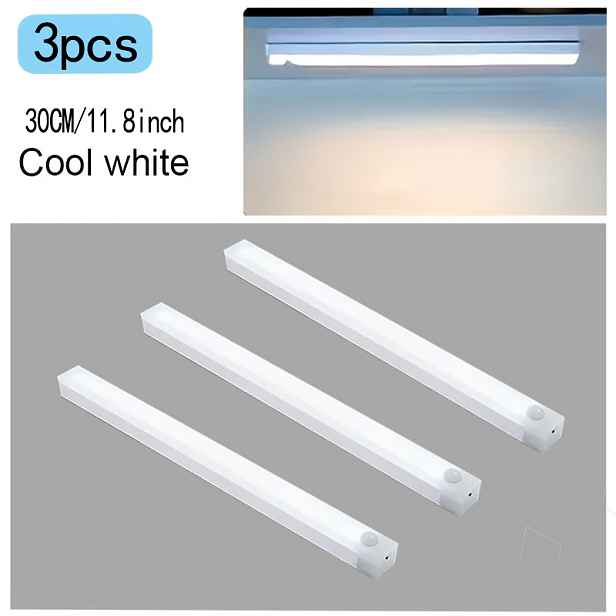 TEMU 3 ks Teplé bílé LED světla s pohybovým senzorem | 20 cm / 30 cm / 50 cm Dobíjecí magnetická noční světla bez vrtání, vhodná pro domácnost a