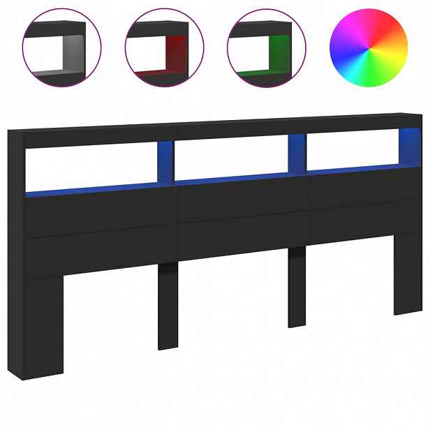 vidaXL Čelo postele s úložným prostorem a LED černé 220 x 17 x 102 cm