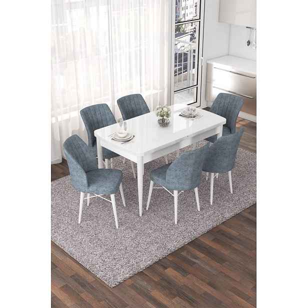 Extendable Dining Table & Chairs Set (7 Pieces) Nef - White, Grey